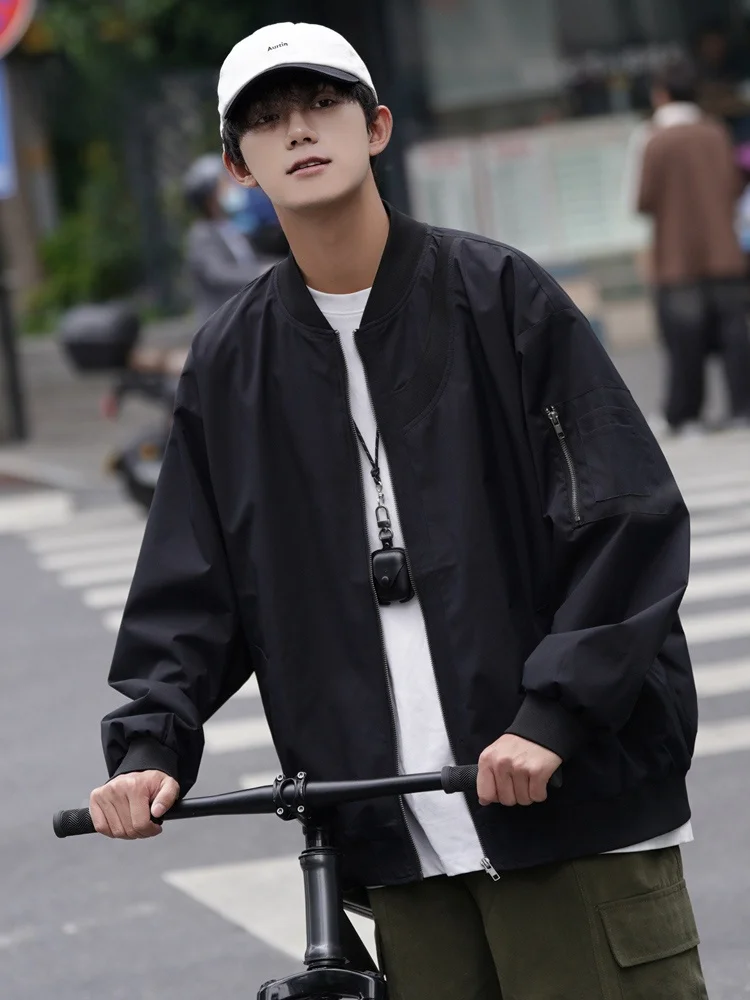 

Мужская бейсбольная куртка в американском ретро-стиле, оверсайз, осенний кардиган, ветровка, пальто, одежда для пар, из полиэфирного волокна, длинная, с длинными рукавами