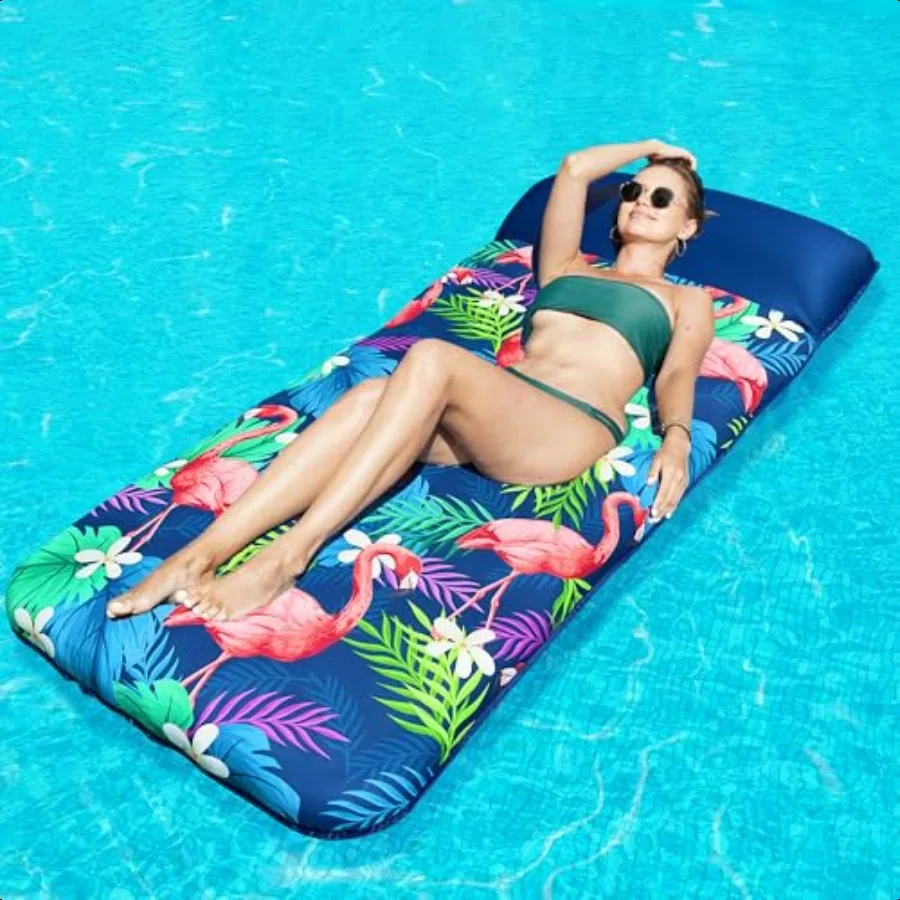 

Oversized Pool Floats Adults 72 x38'' XLarge Fabric Covered Tanning Pool Lounger Iatable Pool Float with Headrest UltraComfort