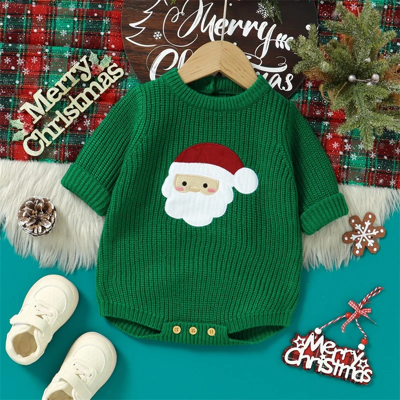 

Infant Toddler Unisex Reindeer Knit Romper with Pom Pom Hoodie for Holiday Season Warmth and Style