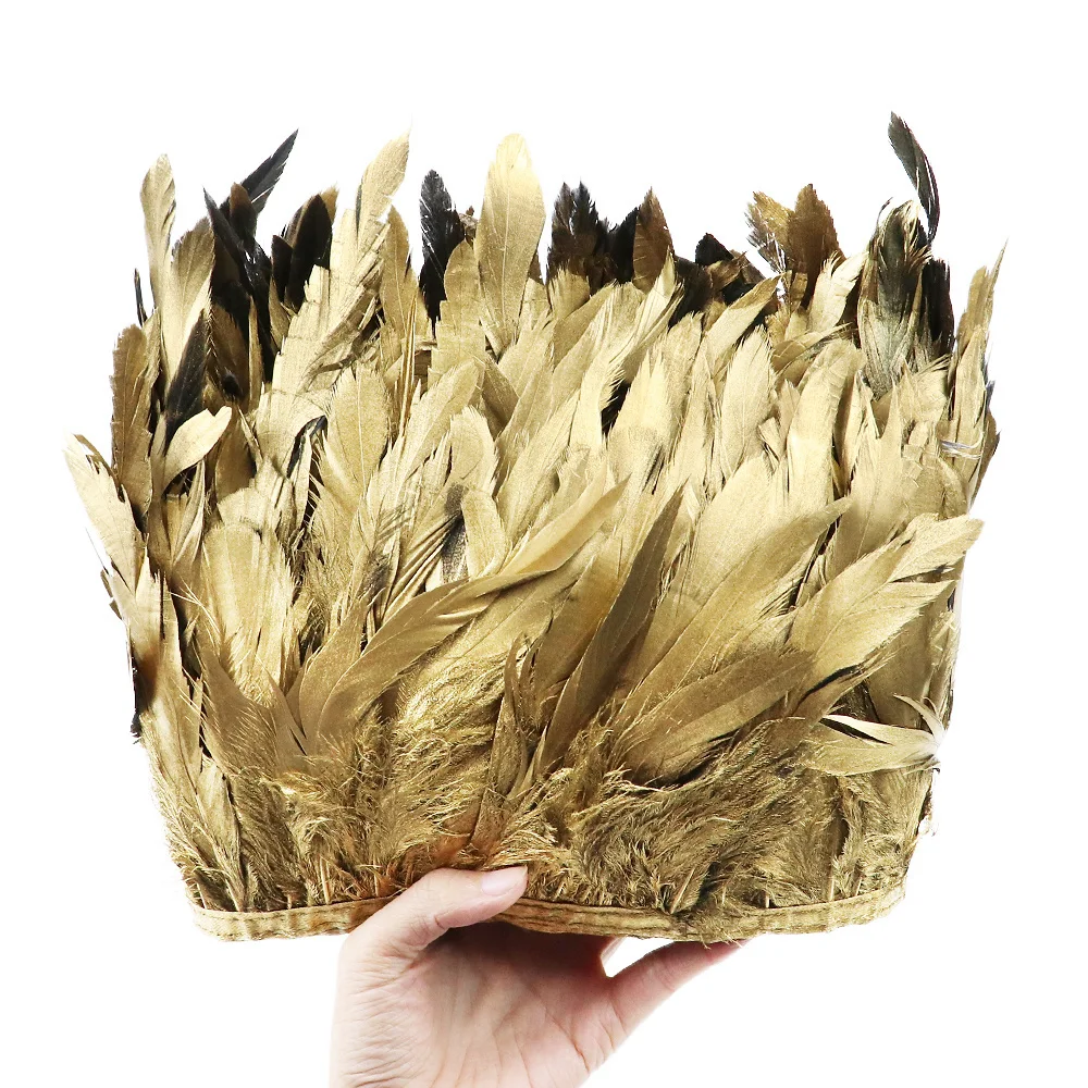 1 Meter Gold Silver Rooster Feather Trim for DIY Wedding Feathers Dress/Skirt Sewing Accessories Plumes Ribbon 13-18cm