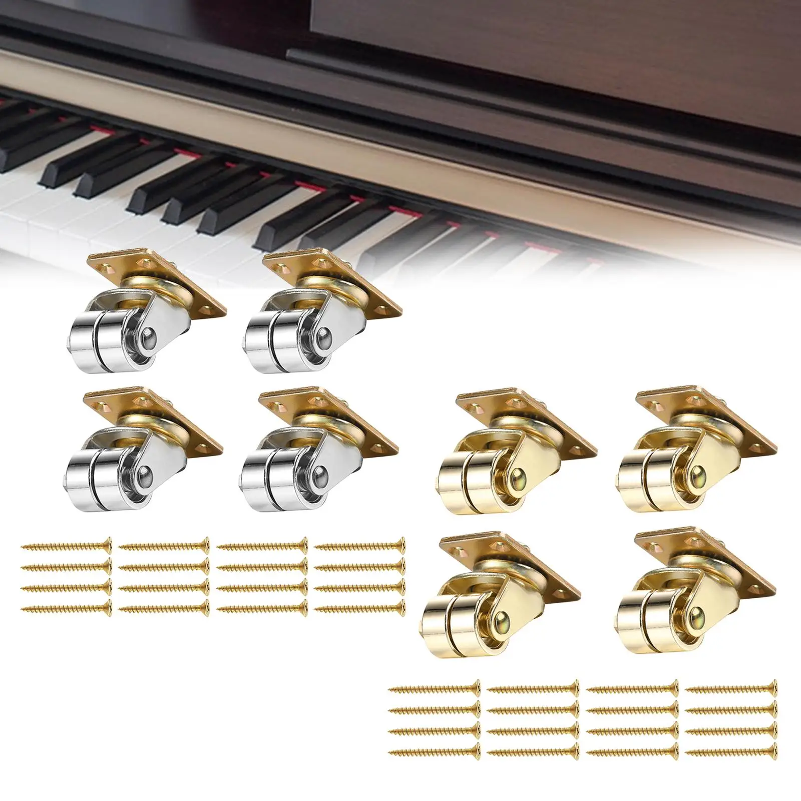 4x Upright Piano Metal Casters 360 Degree Rotation for Furniture Piano Sofas