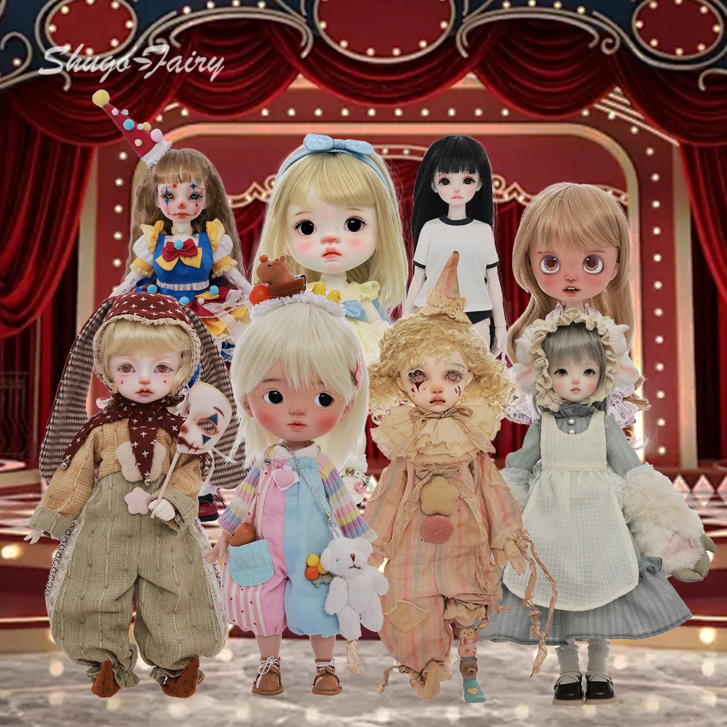 

Bjd Doll 1/6 Halloween Clown Style Joker Circe Damita Mirai Xavi Yuanbao Sekino Lime ShugaFairy Selected Collection Full Set