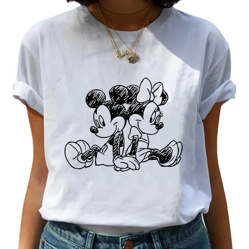 Kawaii Mickey Mouse Top Fashion T Shirt Women Short Sleeve Tees Korean White Blouses Harajuku Streetwear Men T-shirts