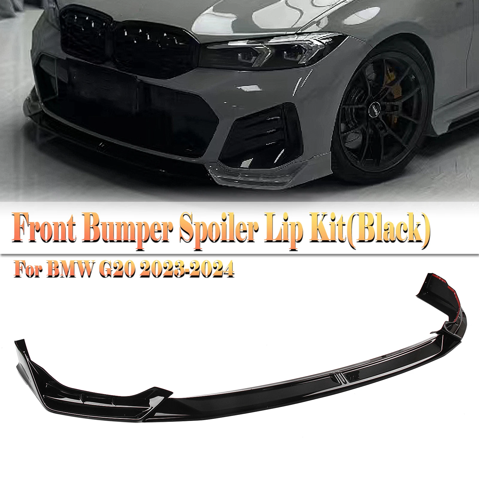 

For BMW 3 Series G20 LCI 330i M340i Sport 2023-2024 Front Bumper Spoiler Lip+Side Splitter Corner Cover Protector Guard Plate