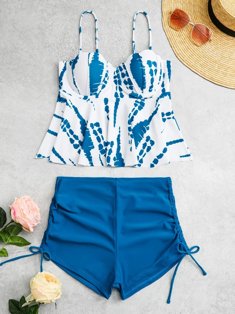 High Waist Push Up Swimwear Women 2023 New Two Piece Swimsuit with Shorts Shell Tankini Set Female Swim Bathing Suit Trunks XL