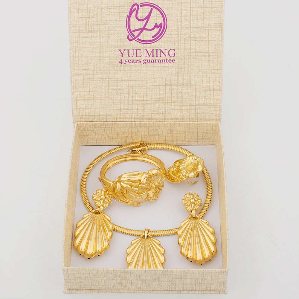 YM Gold Überzogene Schmuck Set Brasilianische Halskette und Ohrringe Party Engagement Schmuck Set Braut Halskette Ohrringe Zubehör Geschenke 4