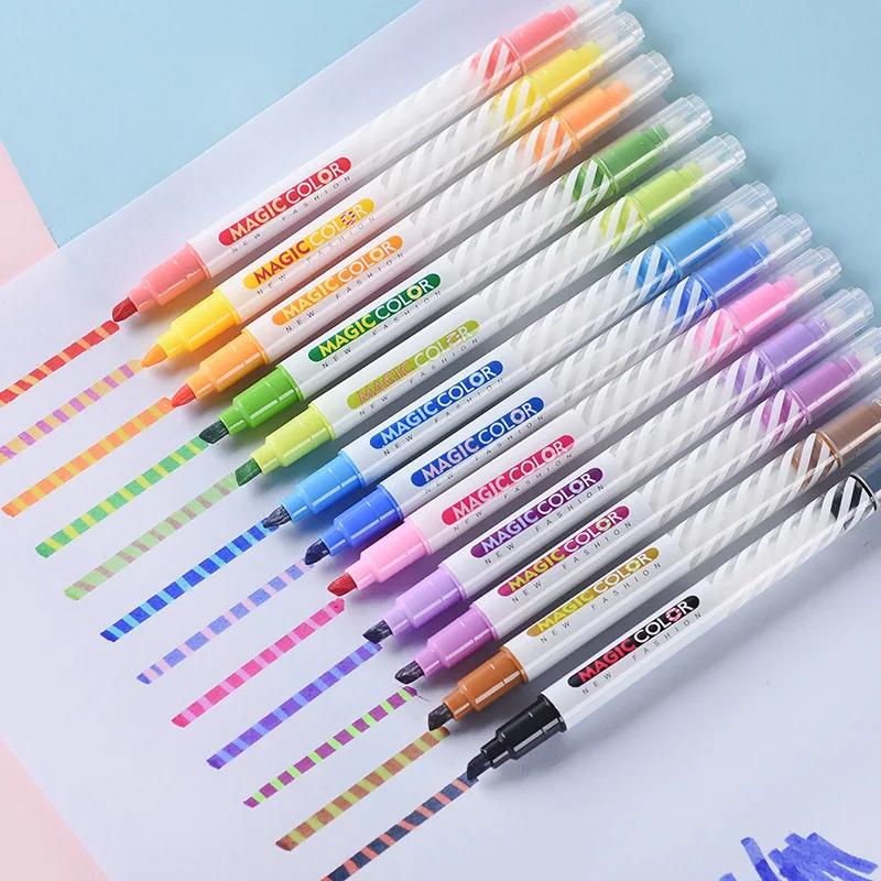 

12pcs Set Change Color Fluorescent Marker Pen Artist Paintbrush School Office Supply Student Writing Stationery Promotion Gift