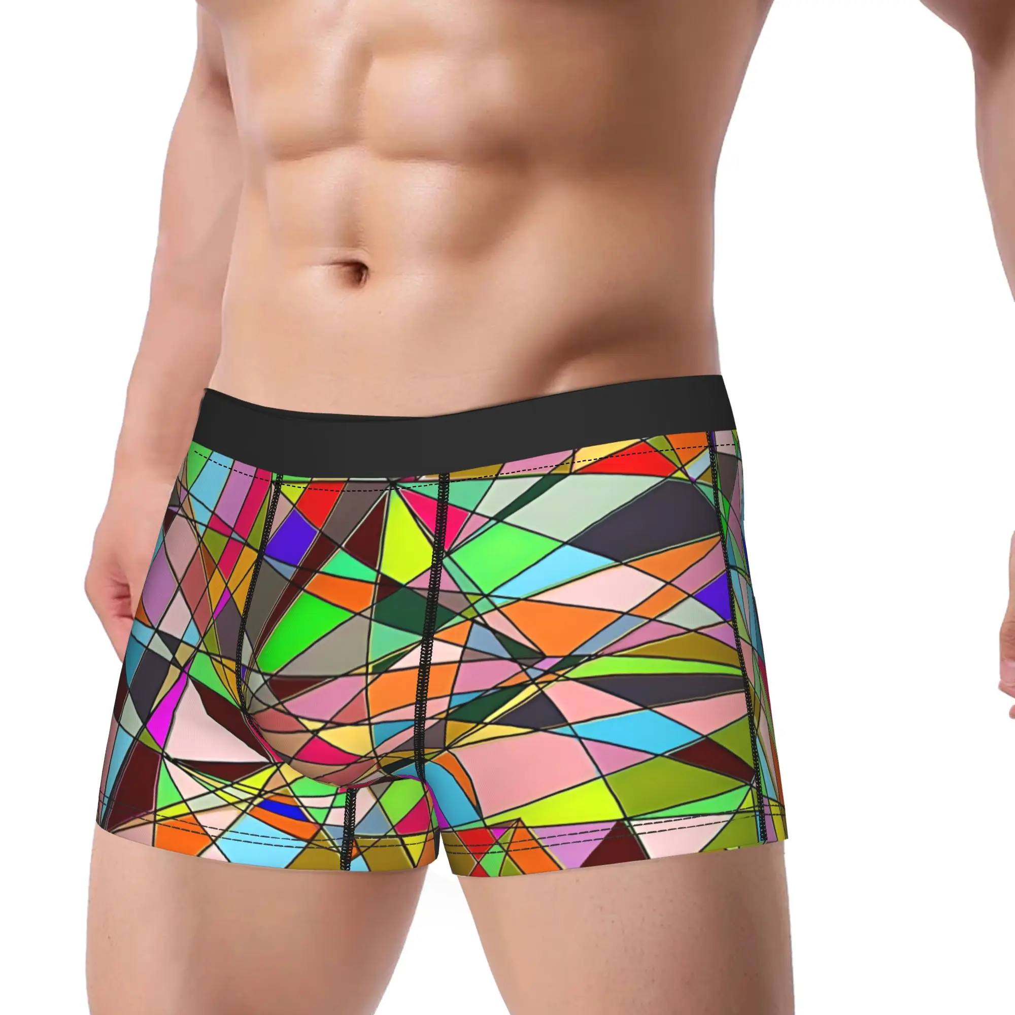 1piece Geometric Stained Glass  Underpants Breathbale Panties Male Underwear Ventilate Shorts