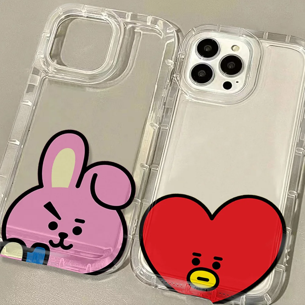 Cute Cartoon Phone Case for iPhone 16 15 14 13 12 11 Pro Max 7 Plus XR XSMax Airbag Anti Fall Clear Back-B-BT21S-Cover