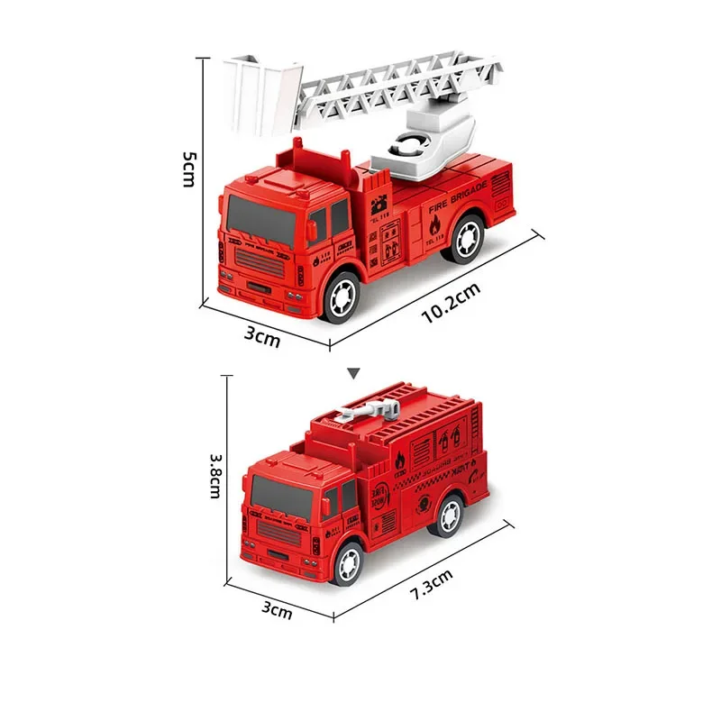 Mini carro de brinquedo educativo para crianças, puxar brinquedos, inércia, motor de incêndio, modelo de veículo, presentes de aniversário para meninos, 4pcs