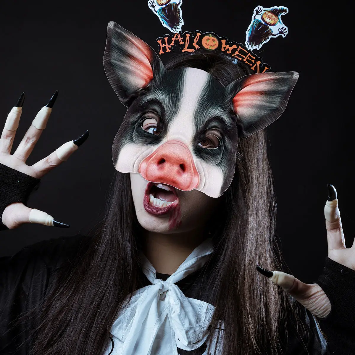 

Half Face Pig Mask Black Lightweight Animal Mask for Halloween Carnival Masquerade Party Festival Fancy Dress Ball Costume