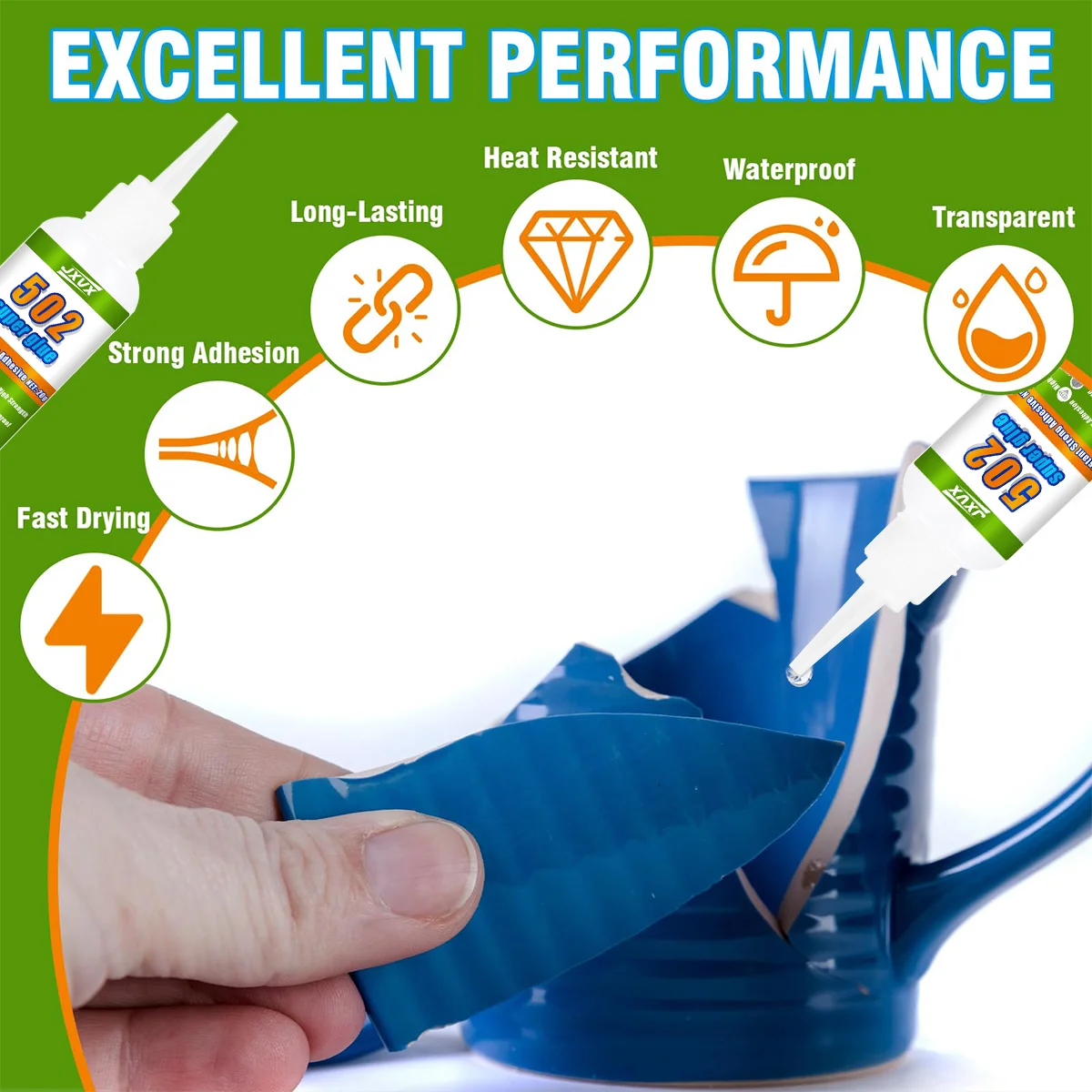 JXVX 20g Colla ad asciugatura rapida 502 Super Colla Adesivo cianoacrilato Forte legame per gomma Ceramica Strumento di colla di riparazione extra forte