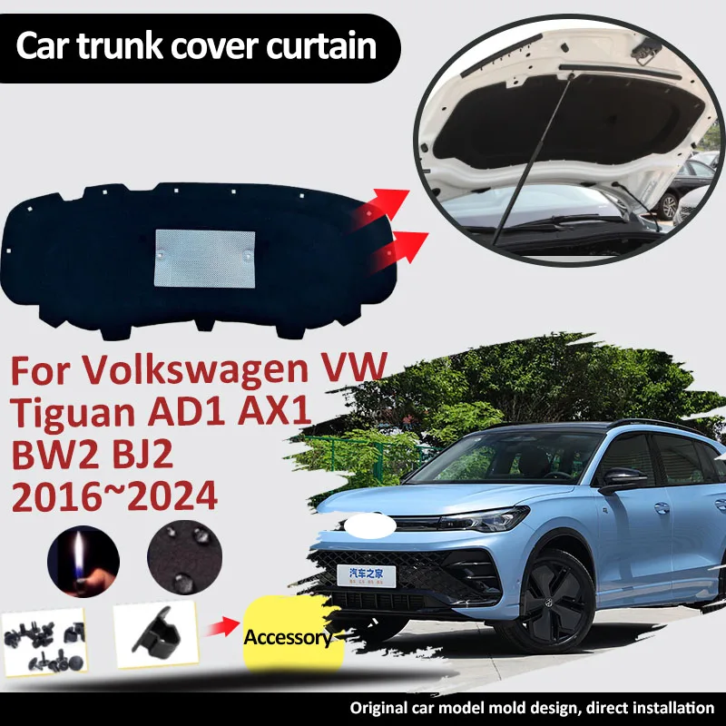 For Volkswagen VW Tiguan AD1 AX1 BW2 BJ2 2016~2024 Car EngineInsulation Pad Sound Heat Soundproof Mat Cover Fireproof Accessorie