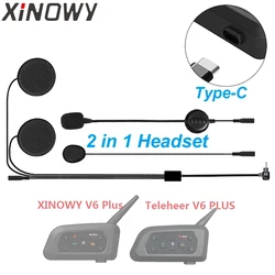 Type-C Earphone Speaker Accessories Dual Microphone For Teleheer V6 plus T6 XINOWY V6 Plus Motorcycle Helmet Bluetooth Intercom