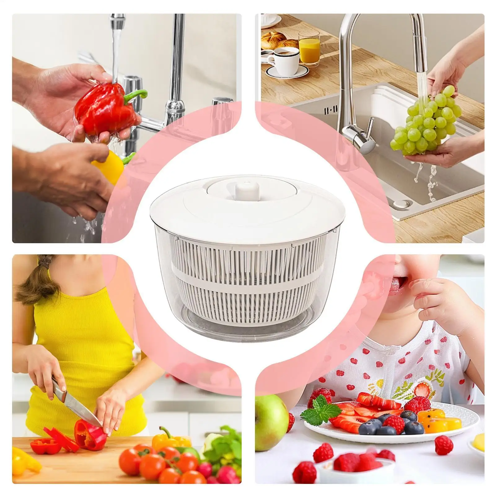 Keranjang Pencuci Buah dengan Tutup, Keranjang Cuci Sayuran, Peralatan Dapur untuk Membuat Salad Makanan, Mie, Nasi, Buah Beri, Pasta