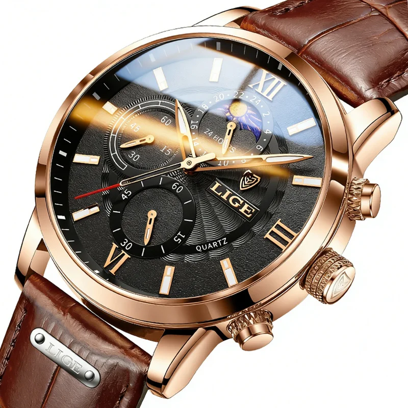

Fashion Mens Watches LIGE Top Brand Luxury Leather Casual Quartz Watch Men's Sport Waterproof Clock Watch Relogios Masculino+Box