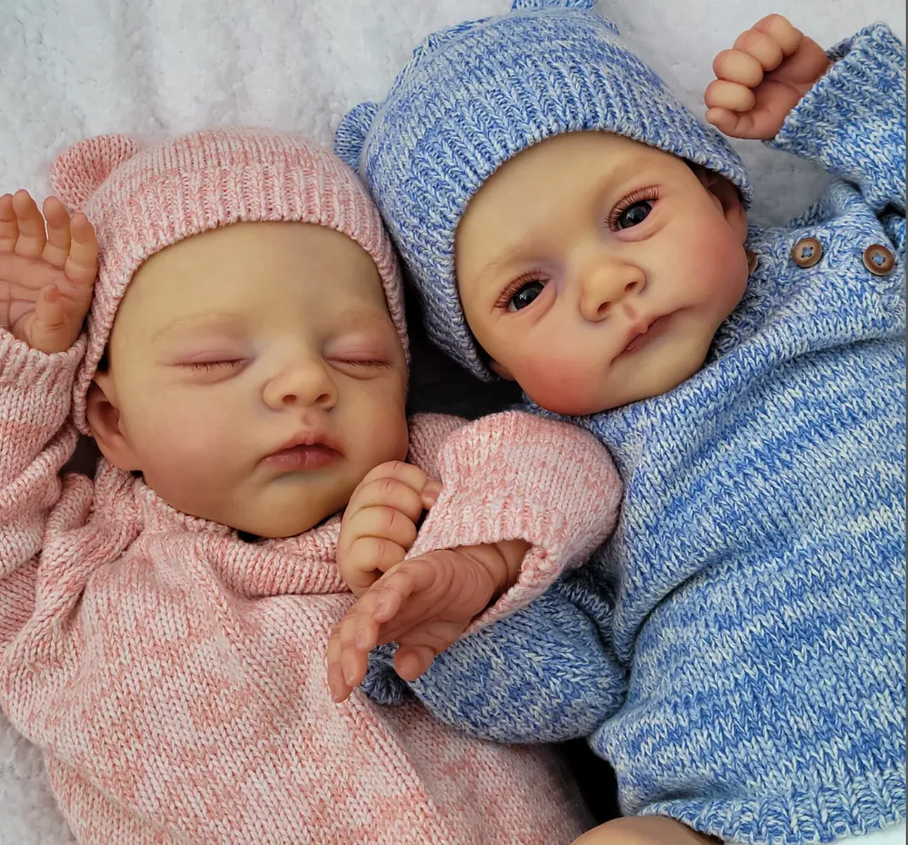 NPK 19 Inch Lifelike Reborn Dolls - Hand Painted Hair Lily & Irys Twins Soft Cloth Body Cuddly Newborn Baby Dolls