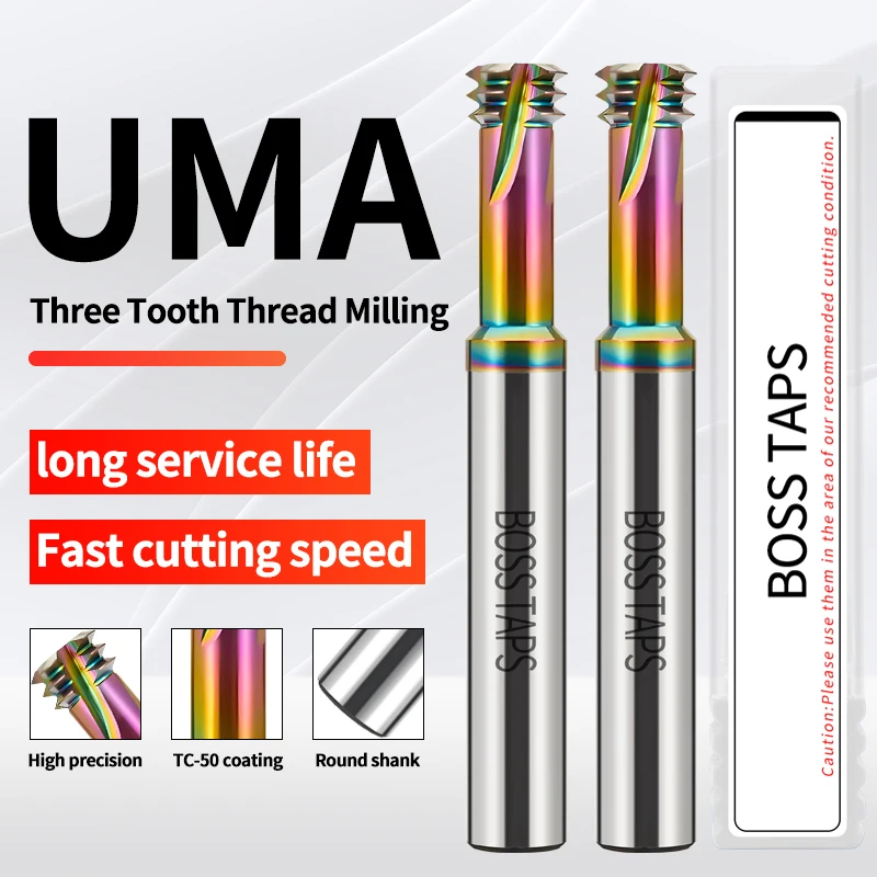 Boss Taps CNC Machine Solid Carbide Three Row Thread Milling Cutter M1 M1.6 M2 M3 M4 M5 M6 M8 M10 M12 M14 M18 Mill Mills Cutters