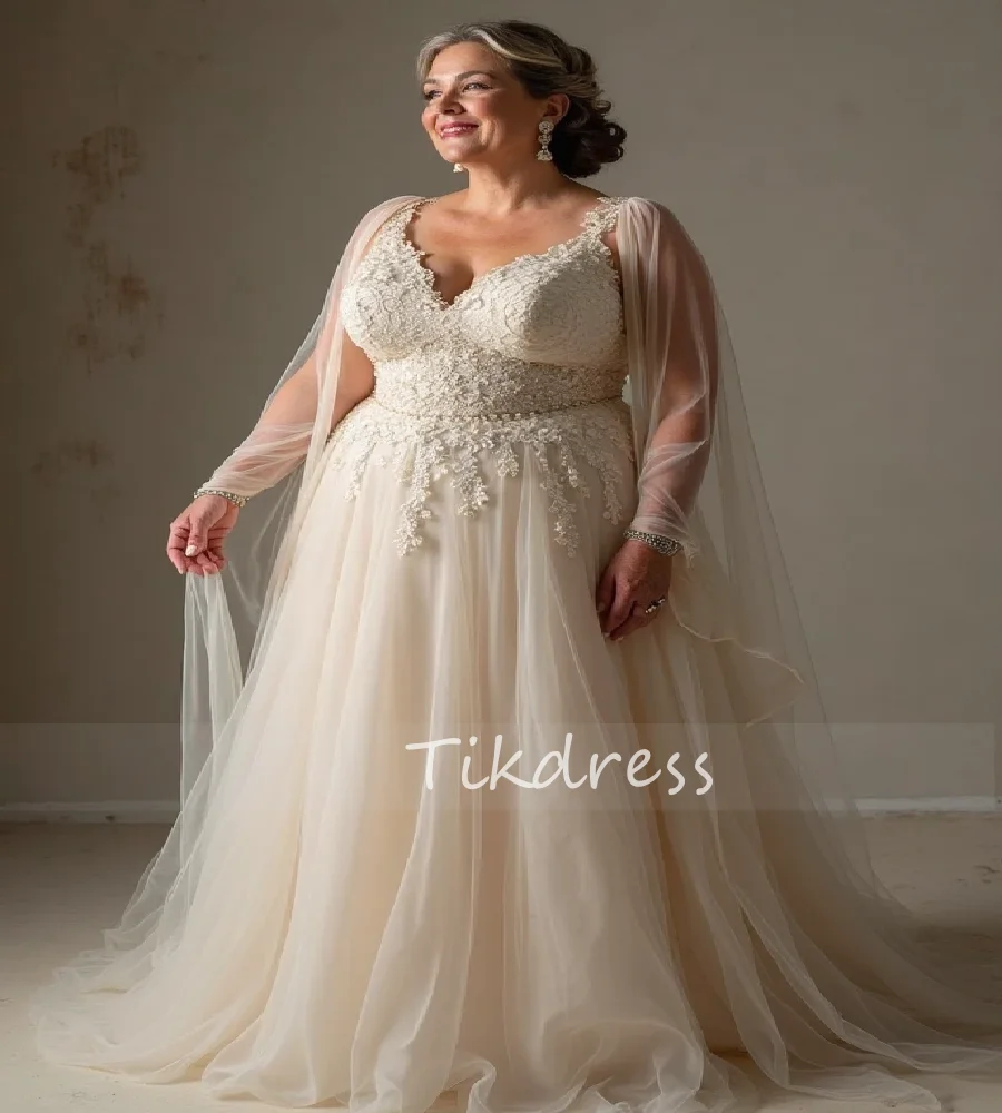 

Elegant Plus Size V Neck Wedding Dress 2025 A Line Lace Outdoor Garden Bridal Dress Tulle Country Women Bride Dress Customized