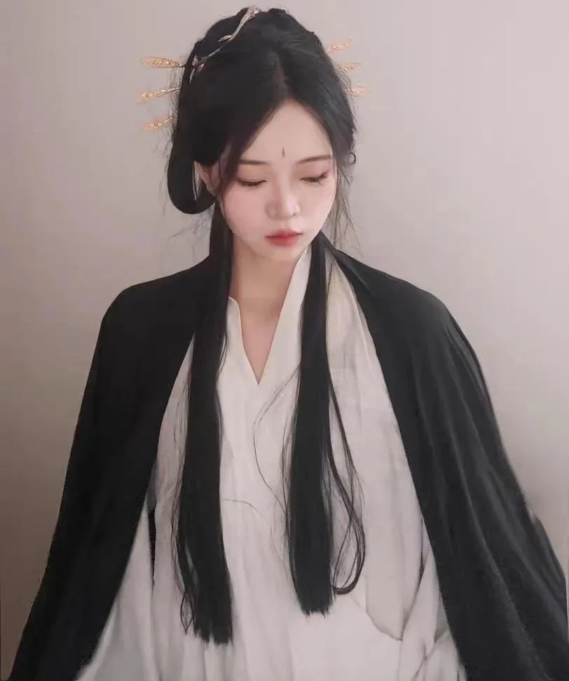 ชุดเดรสสีดำและสีขาวแบบดั้งเดิมสไตล์ราชวงศ์ Weijin Hanfu โบราณชุดเดรสแบบจีน