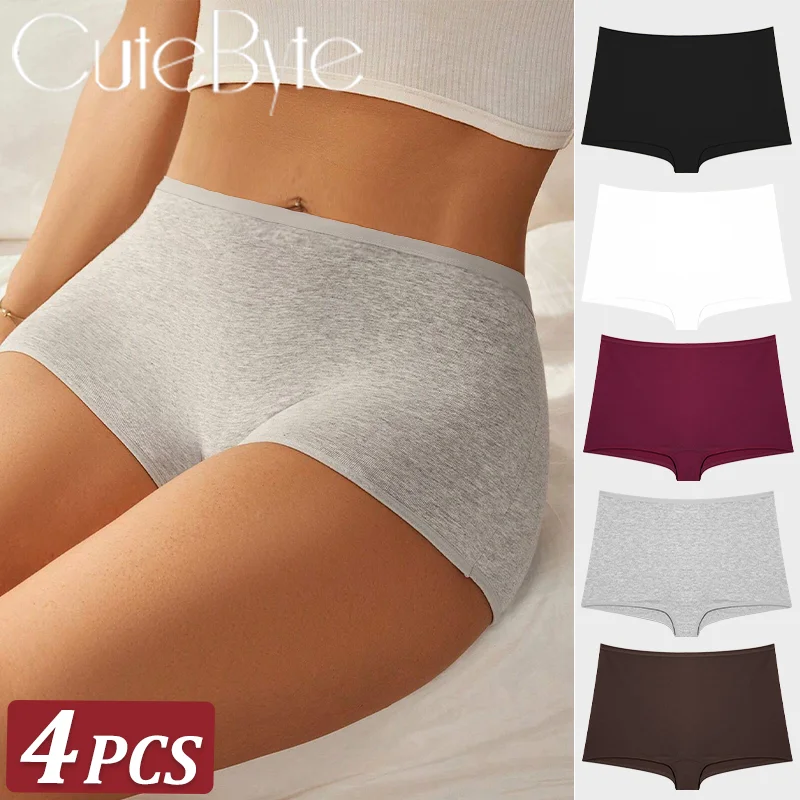 4PCS Women's Panties Cotton Seamless Sports Boxers Underwear Female Solid Color…