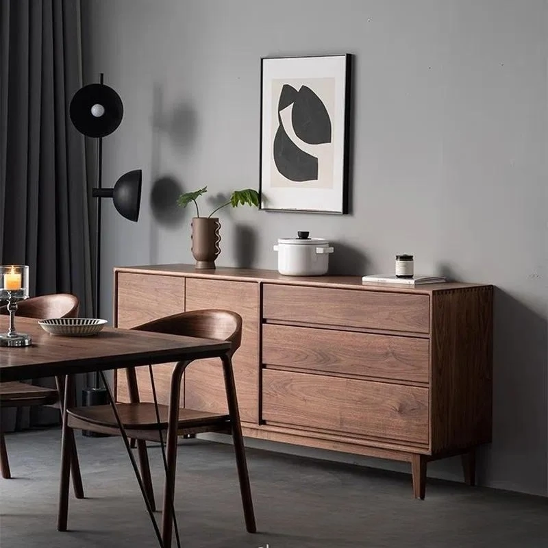 North American Black Walnut Solid Wood Three Drawer Cabinet Simple Japanese Style Living Room Entrance Storage Sideboard