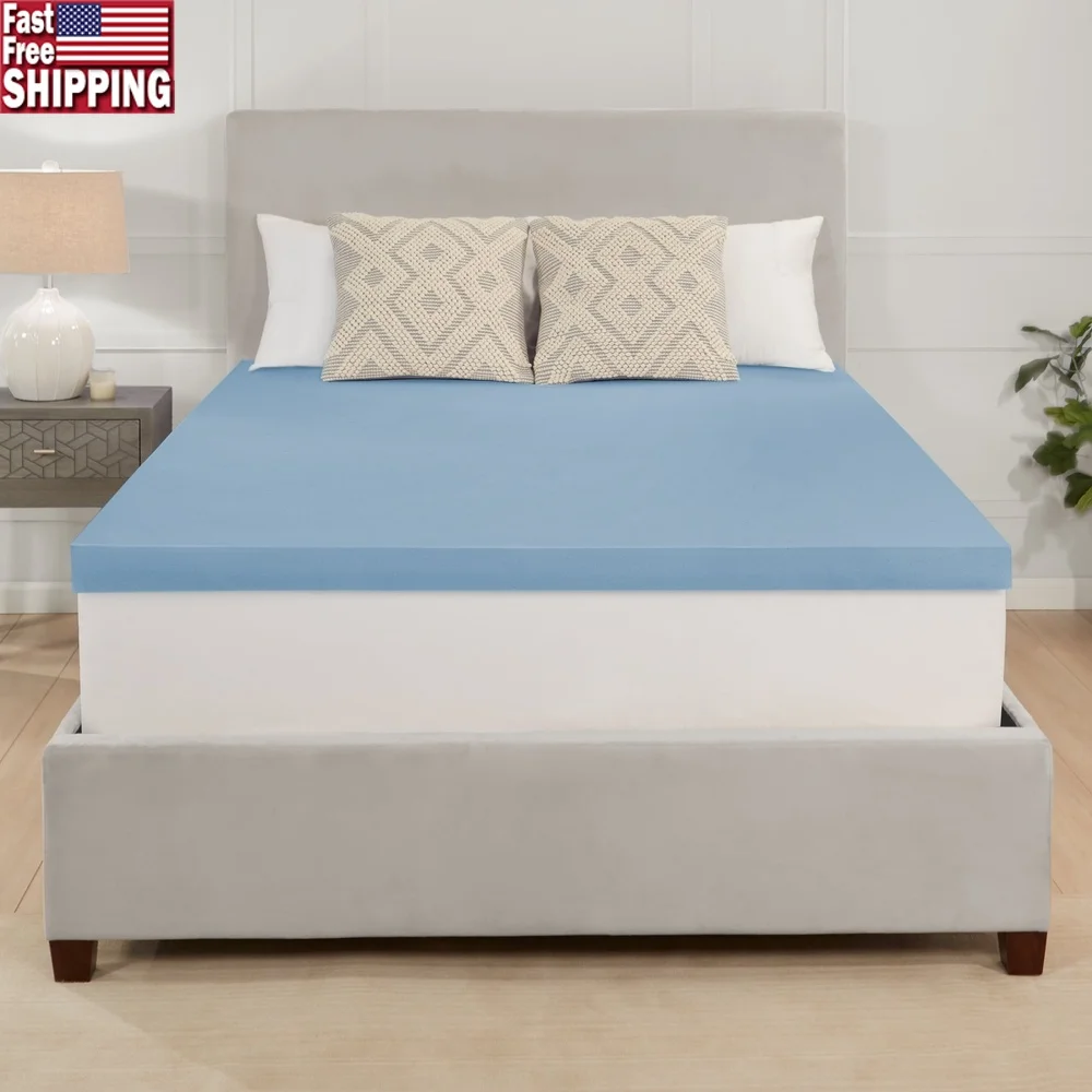 

Gel Infused Memory Foam Mattress Topper 3 Inch Queen Size Hypoallergenic Pressure Relief Breathable Design Supports All Sleep
