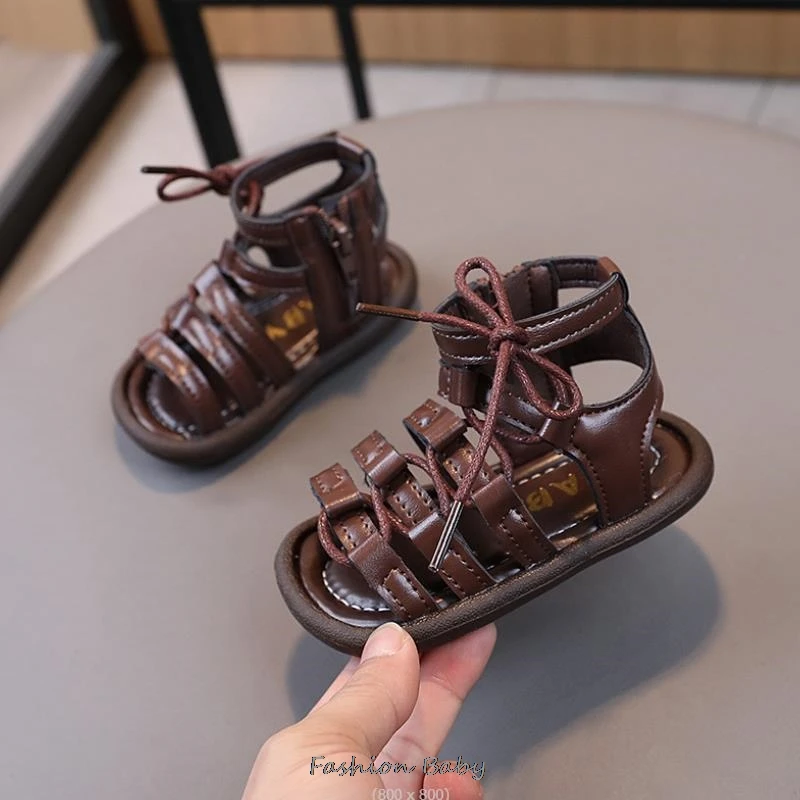 Summer Roman Sandals High-top Hollow Out Girl Shoes Kids Soft Sole Princess Shoes Side Zippers Casual Beach Sandals Zapatos Niña