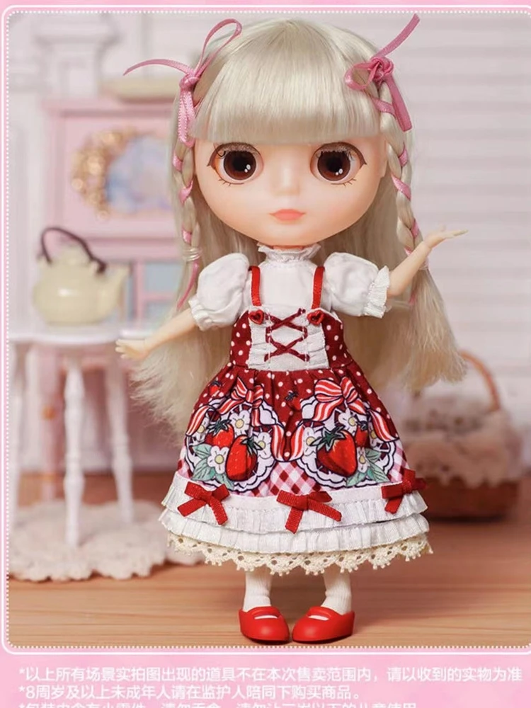 15cm Lacelle Strawberry Dress Girls Anime Figure Lace Angel Bjd Four Kinds Of Eyes Doll Small Cloth Doll Collect Decor Gift Toys