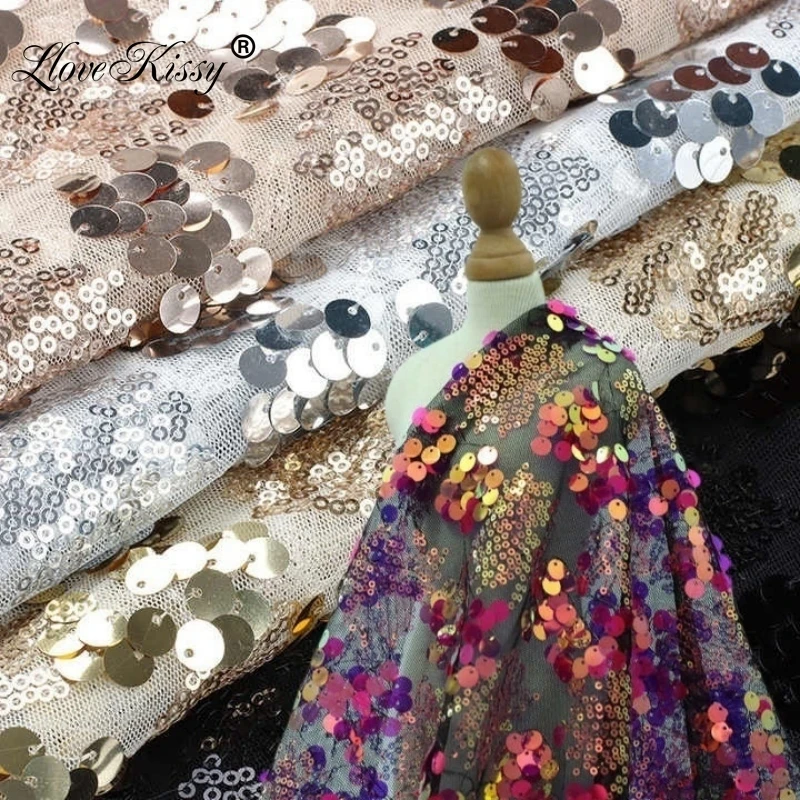 

3+9MM Mesh Embroidered Sequin Fabric Grape Flower Bead Embroidery Clothing Dress Decoration Fabric Width 125CM