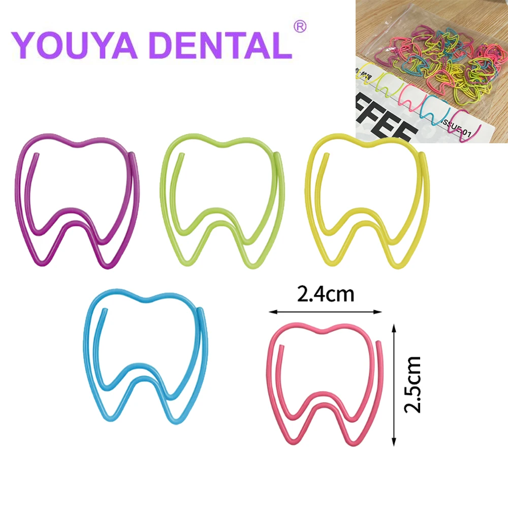 

50Pcs Cute Tooth Shape Paper Clips Student Bookmarks Photo Memo Ticket Clip Creative Stationery School Office Clinic Supplies