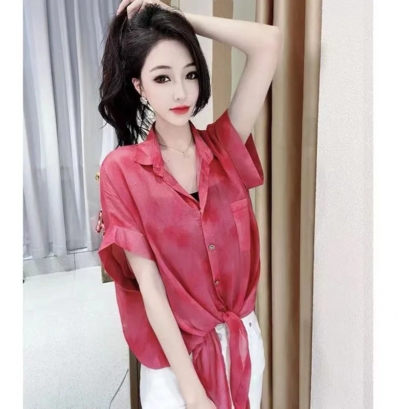 Fashion V-Neck Spliced Pockets Bandage Batwing Sleeve Shirt Women's Clothing 2023 Summer New Oversized Casual Tops Sweet Blouse