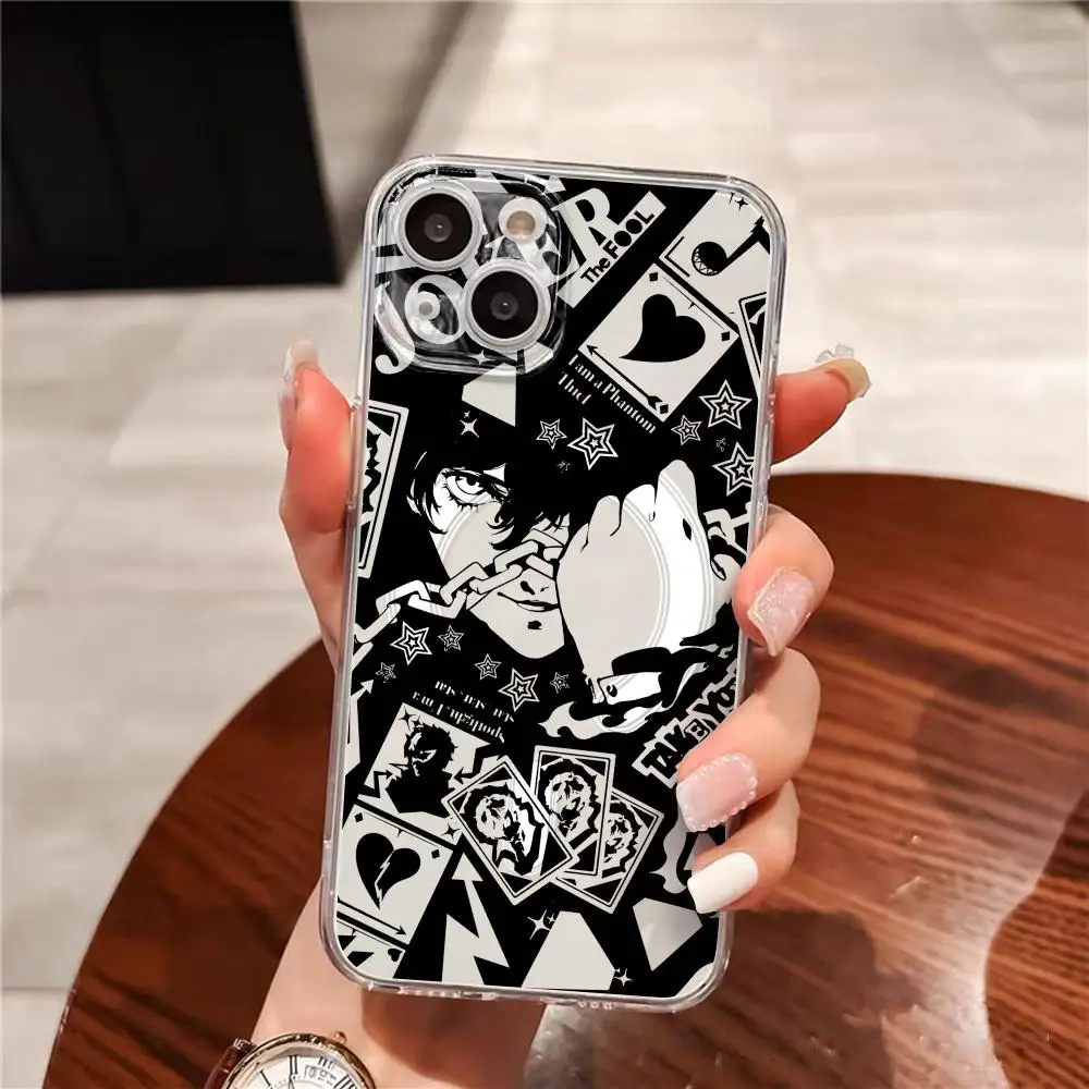 P-Persona 5 Phone Case For iPhone 17 16 15 14 13 12 Pro Max Plus Magnetic Clear Case Slim Wireless Charging