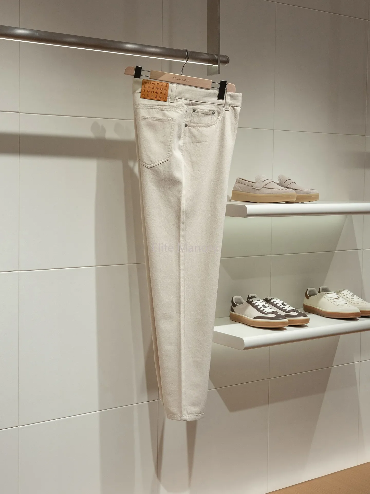 

[Turkish Fabric] 14 ounces washed cotton denim loose straight white jeans