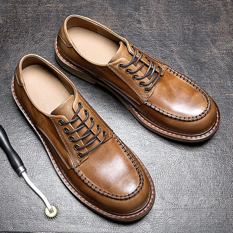 Handmade Mens Casual Business Shoes Luxury Genuine Leather 2024 Autumn Retro British Style Soft Leather Outdoor Social Shoes Man