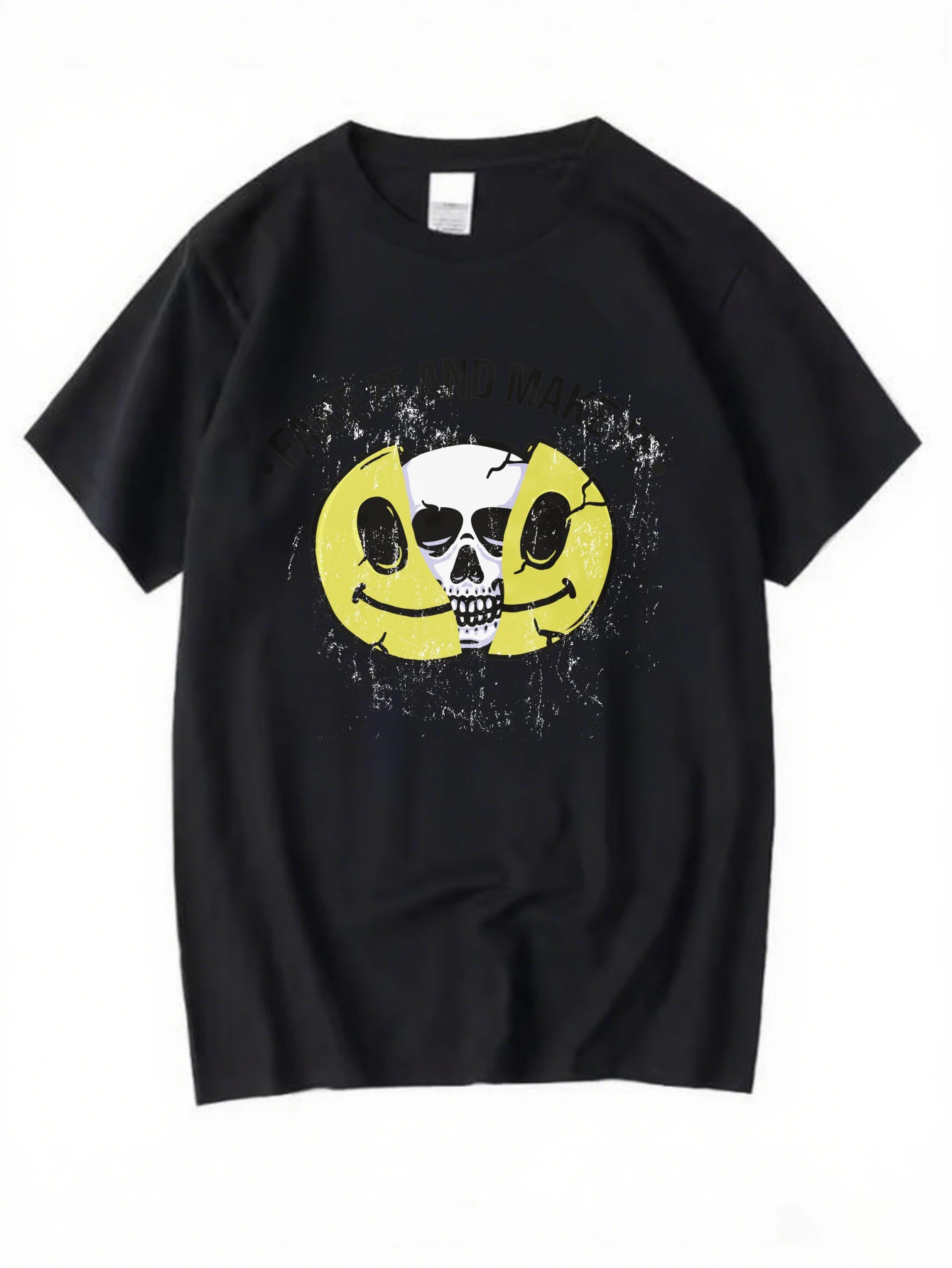 

Retro Cartoon Cat Skull Graphic T-Shirt for Men, Funny Gothic Short Sleeve Tee, Casual Cat Skull Print Tops