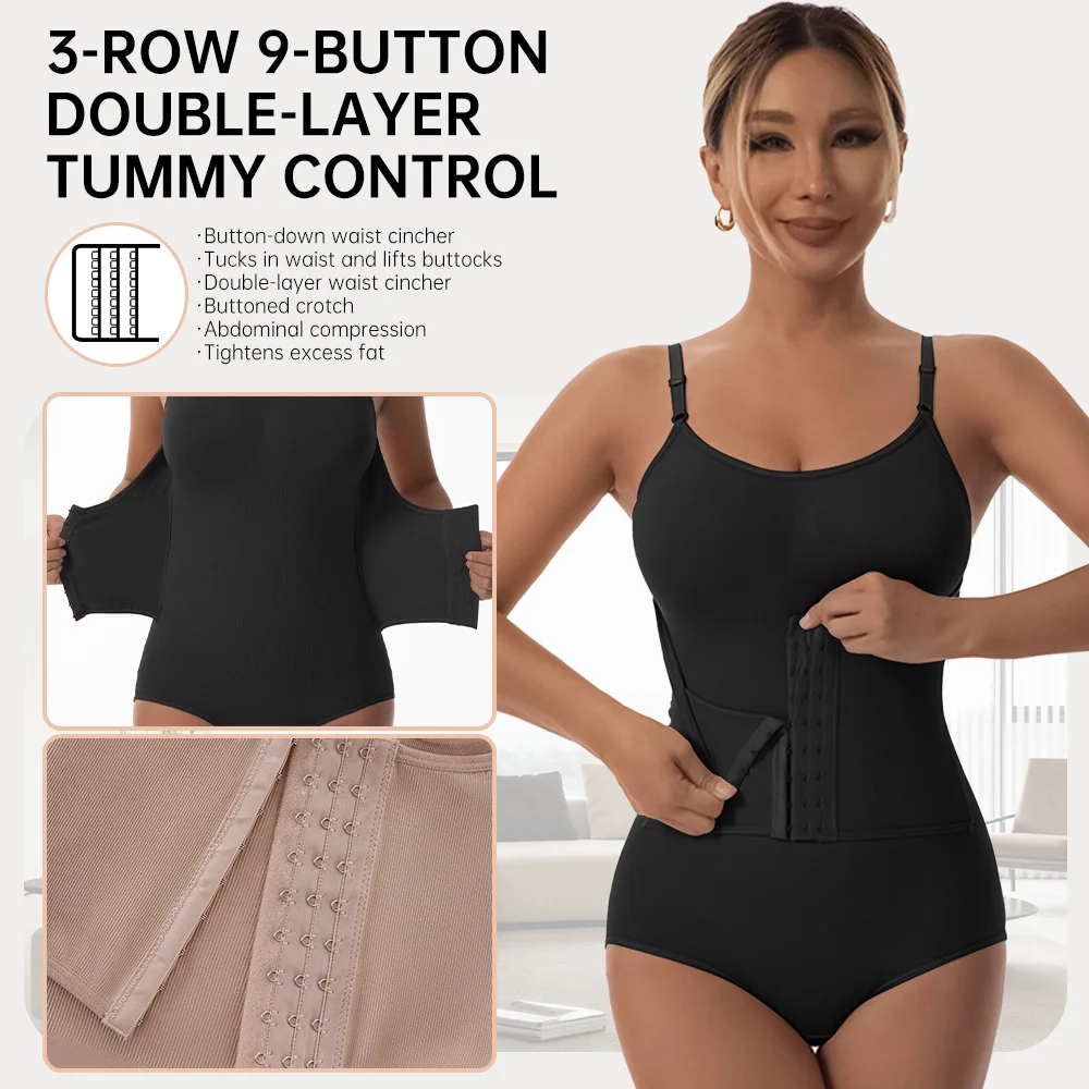 Women Button-Down Belt Bodysuit Shapewear Tummy Control Slimming Waist Trainer Cincher Corset Fajas Body Shaper Bandage Comfort