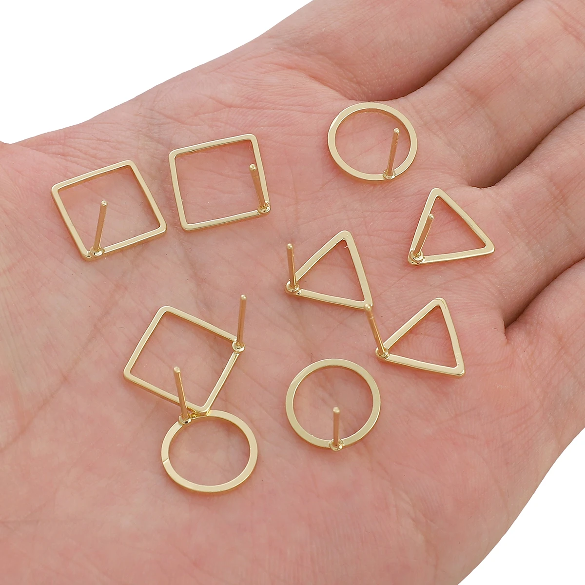 2/10pcs 12mm 14K Gold Plated Copper Geometry Stud Earring Simple Earrings for Women Girls Ear Piercing Jewelry Making