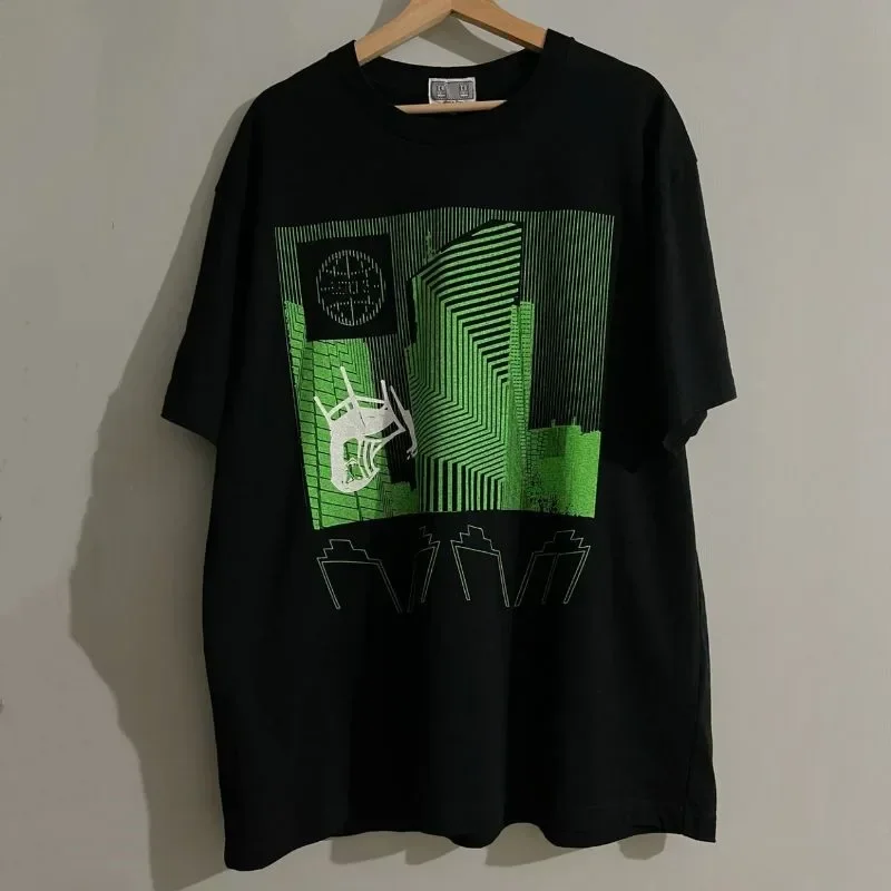 

CAVEMPT Black 100%Cotton T-shirts Green Striped Abstract Printed Oversized Short Sleeved Men Women CE T Shirts