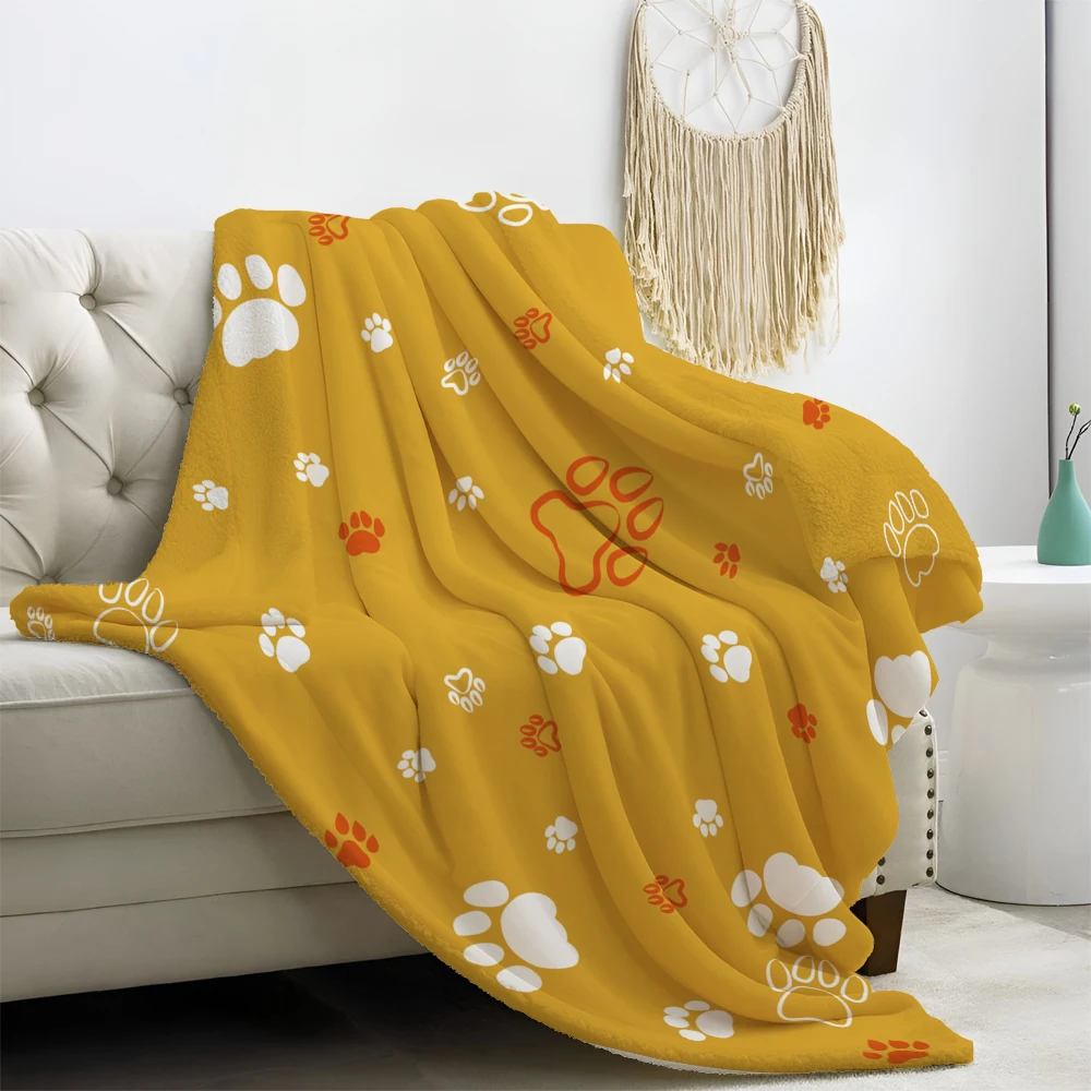 Ultra Soft Cozy Cat paw and heart pattern Fluffy Microfiber Knitted Throw Blanket Lightweight Blanket for Sofa Couch Bed