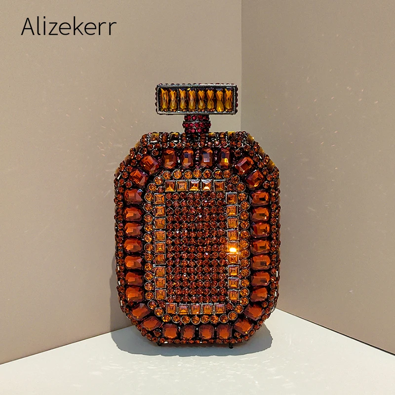 Alizekerr Perfume Bottle Crystal Evening Bags Women 2025 Gorgeous Rhinestone Clutch Purses Wedding Party Ladies Unique Handbags