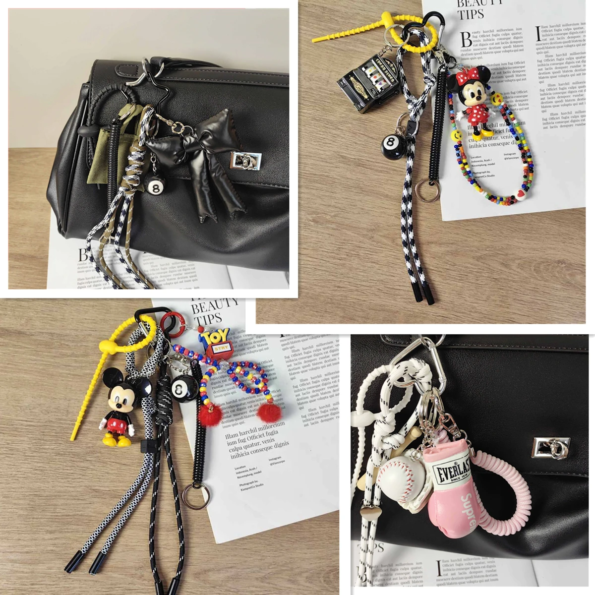 24 New Multiple Style Extremely Complicated Bag Pendants Cute Cartoon Fashionable Lovers Bag Pendant Ornaments Keychain