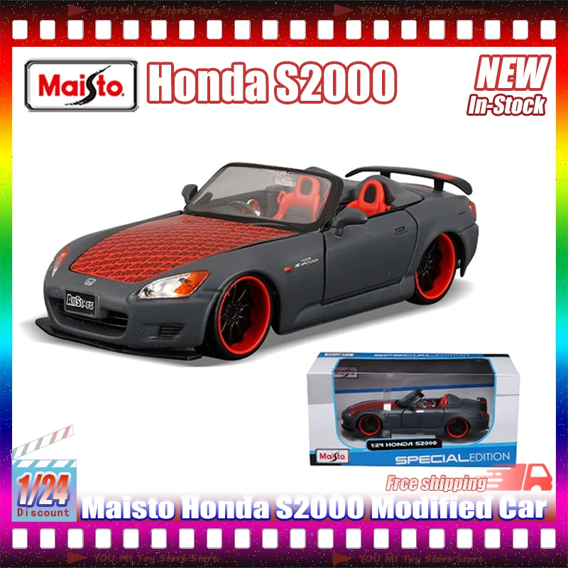 

New In Stock 1:24 Maisto Honda S2000 Modified Car Simulation Alloy Miniature Die-Cast Car Model Custom Children'S Toy Collection