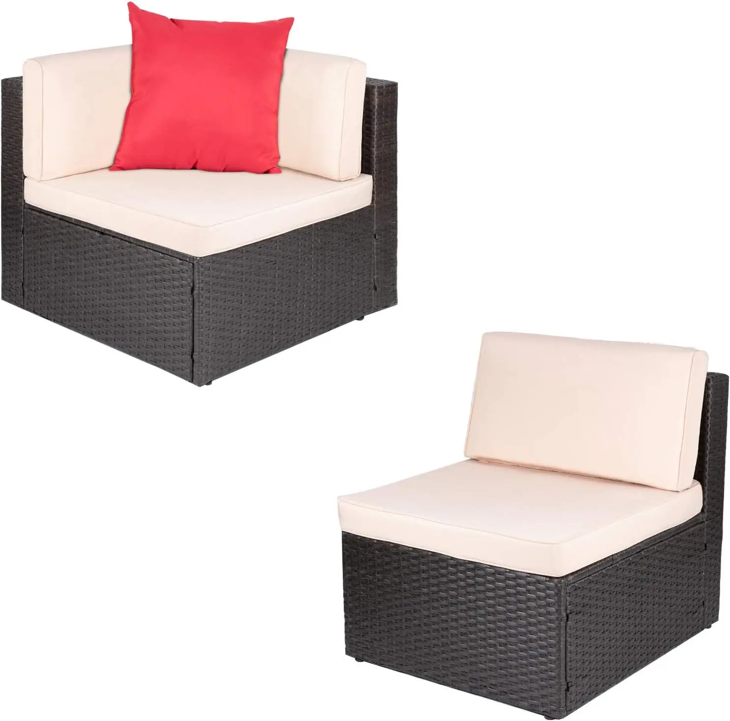 All Weather PE Rattan Wicker Loveseat, Sofá secional com almofadas, Mobiliário de pátio ao ar livre, Lawn Poolside Backyard Garden