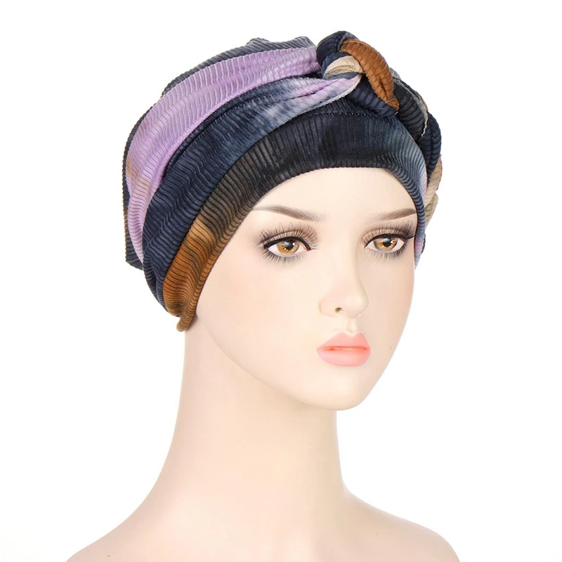 Chemo Cancer Hat Beanies Head Scarf for Muslim Women Turban Braids Bonnet Tie Dye Stretch Head Scarf Arab Head Wrap Turbantes