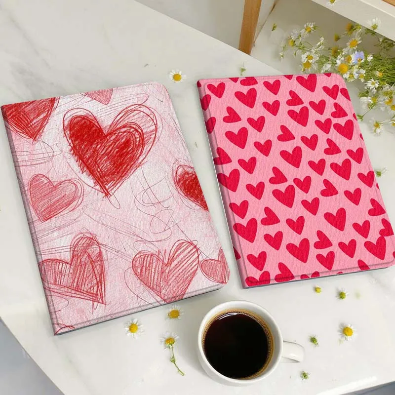 

Cartoon Red Heart Pattern Tablet Case For Huawei Honor MatePad MediaPad Air 5 6 7 11 V6 V7 V8 V9 X9 X8 T10 T10s C5e T5 Gift