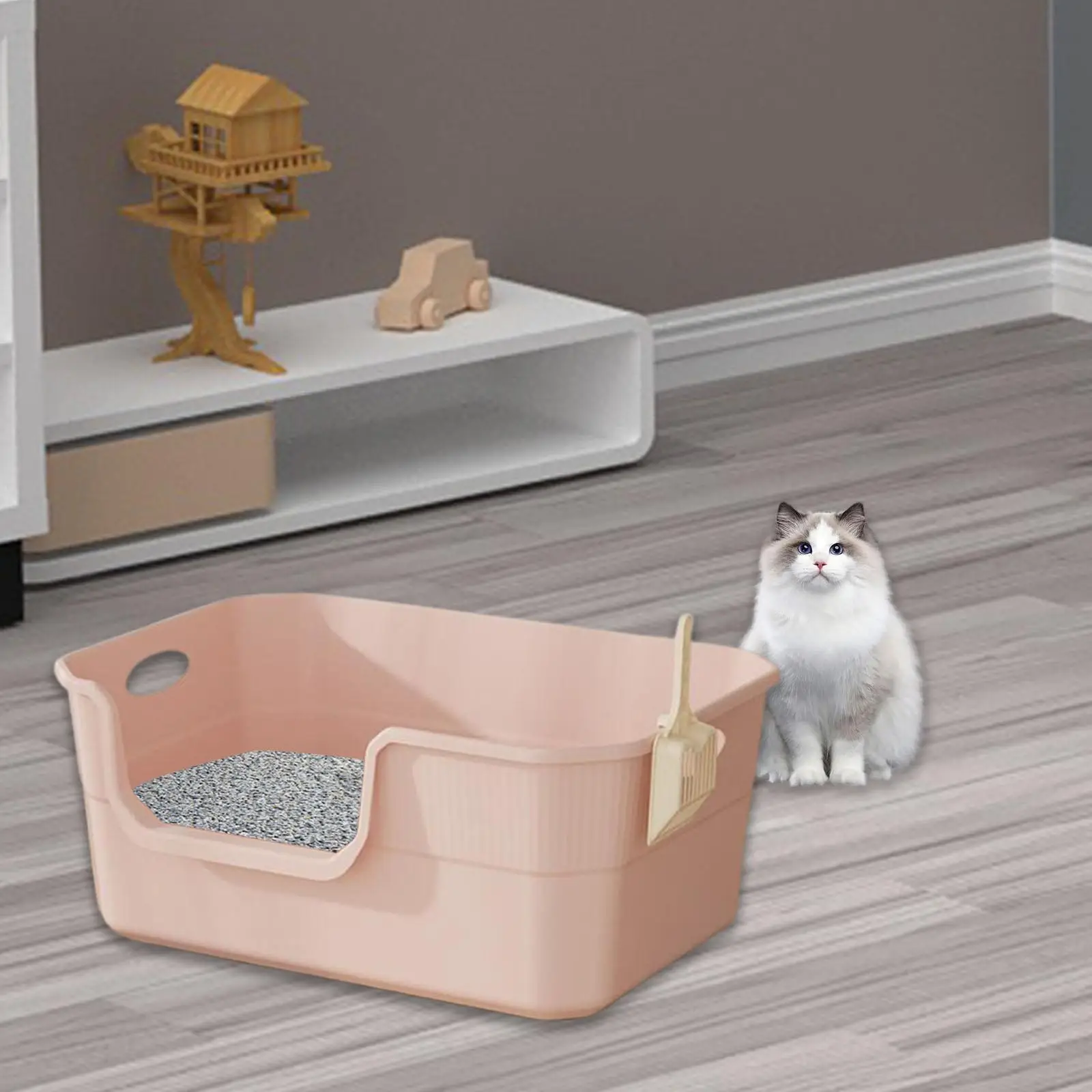 Open Top Pet Litter Box Sifting Litter Basin Anti Splashing Pet Supplies Portable for Small and Large Cats Cat Toilet Sandbox