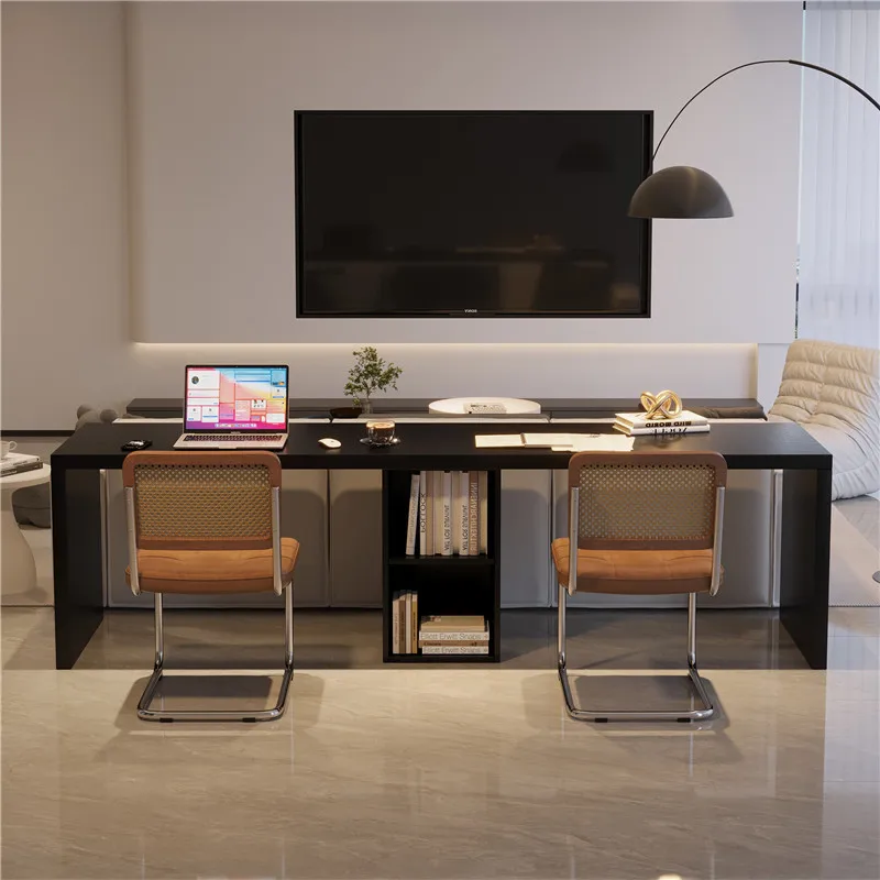 Solid wood double computer desk Home study children's desk against the wall Narrow long table Simple black bedroom bedside table