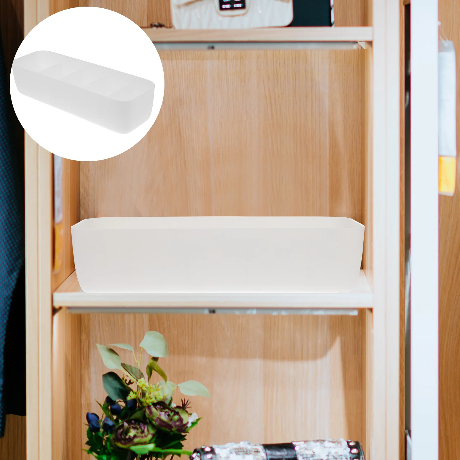 2 pezzi di plastica impilabile scatola di immagazzinaggio 5 scomparti vestiti cassetto organizzatore calzini biancheria intima contenitore solido divisore bianco