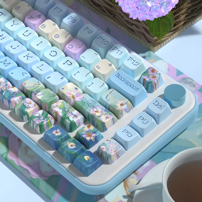 158 Keys/Set Blue Daisy Keycaps Girl Cute Kawaii PBT Children Keycaps Cherry Height for MX Switch DIY Mechanical Keyboards Gift